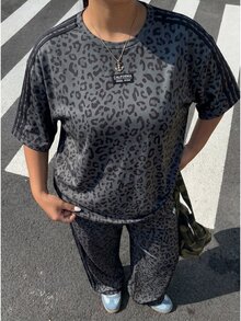 Muchica Plus Size Women's Grey Short Sleeve T-Shirt And Pants Casual Set Office Summer - Black - View 6