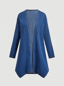 LUMIGAL Women's Casual Daily Denim Long Sleeve Open Front Jacket - Blue - View 6