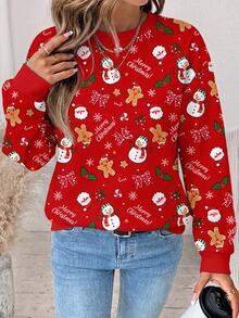 SHEIN LUNE Women's Casual Loose Round Neck Sweatshirt, Christmas Outfit - White - View 4