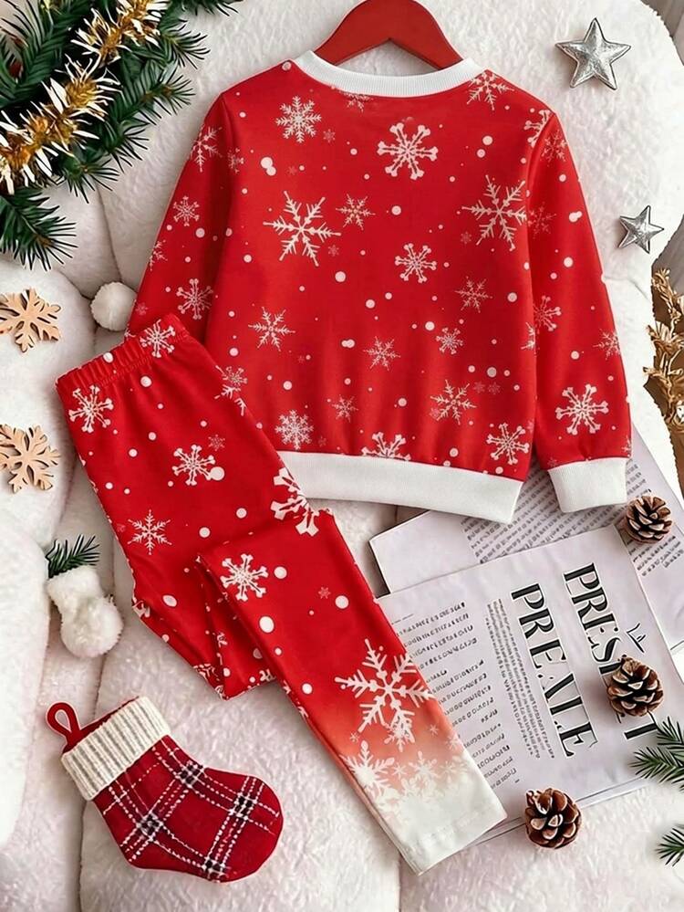 Young Girl Cartoon Print Long Sleeve T-Shirt And Pants Casual Daily Outfit Winter - Multicolor - View 3