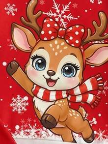 Young Girl Cartoon Print Long Sleeve T-Shirt And Pants Casual Daily Outfit Winter - Multicolor - View 4