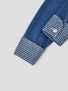 LUMIGAL Women's Patchwork Striped Zipper Half-Placket Long Sleeve Casual Denim Dress - Blue - View 5