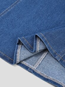 LUMIGAL Women's Patchwork Striped Zipper Half-Placket Long Sleeve Casual Denim Dress - Blue - View 6