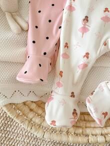 Cozy Pixies 2件組新生兒嬰兒休閒日常舒適印花長袖連身衣 秋季款 2款各1件 2件套裝 - 粉色 - 查看 5