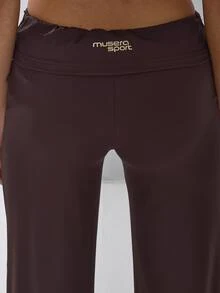 Musera Petite سروال رياضي ضيق بخصر مطوي وجانب مخطط وقصة واسعة من الأسفل مقاس صغير للنشاط اليومي والجيم والتمارين الرياضية في الخريف والشتاء والبيلايتس - شوكولاته بني - مشاهدة 5