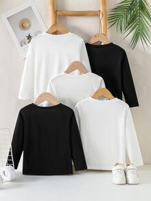5pcs/Set Boys' Basic Solid Color Crew Neck T-Shirts,Casual Daily Wear Long Sleeve Tees For Winter,Career Day,Back-To-School Fashion Style - Multicolor - View 9