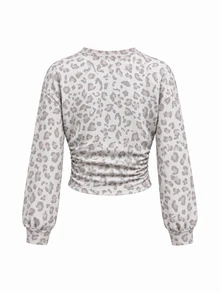 Teen Girls Fall/Winter Back To Basic Solid Color Pleated Asymmetrical Neck Long Sleeve Pullover - Multicolor - View 2