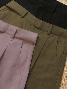 Resyla 女士休闲通勤户外办公纯色长裤（无腰带） - 彩色 - 查看 4