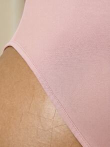 Rosivaux Fashionable Asymmetric Neckline Metal Decor Backless Bodysuit For Women - Dusty Pink - View 9