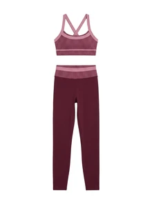Nöista Sports Bra And Long Leggings Set In Pink Stripes - Burgundy - View 9