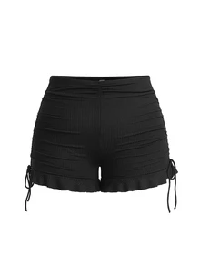 SHEIN Swim Plus Size Swimwear In Sweet & Cute Stripe Pattern With Special Fabric Black Tie & Ruffle Trim Bottom Summer - Black - View 4