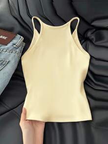 Resyla Women's Solid Color Casual Versatile Everyday Camisole Top - Apricot - View 2