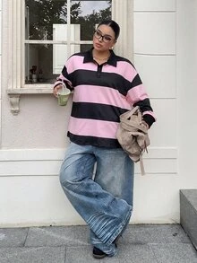 Muchica Plus Size Women's Colorblock Casual Daily Long Sleeve T-Shirt Fall - Black - View 4