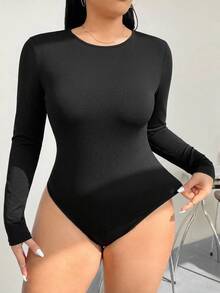 Solflare Plus Size Solid Color Fitted Versatile Daily Wear Bodysuit - Multicolor - View 1