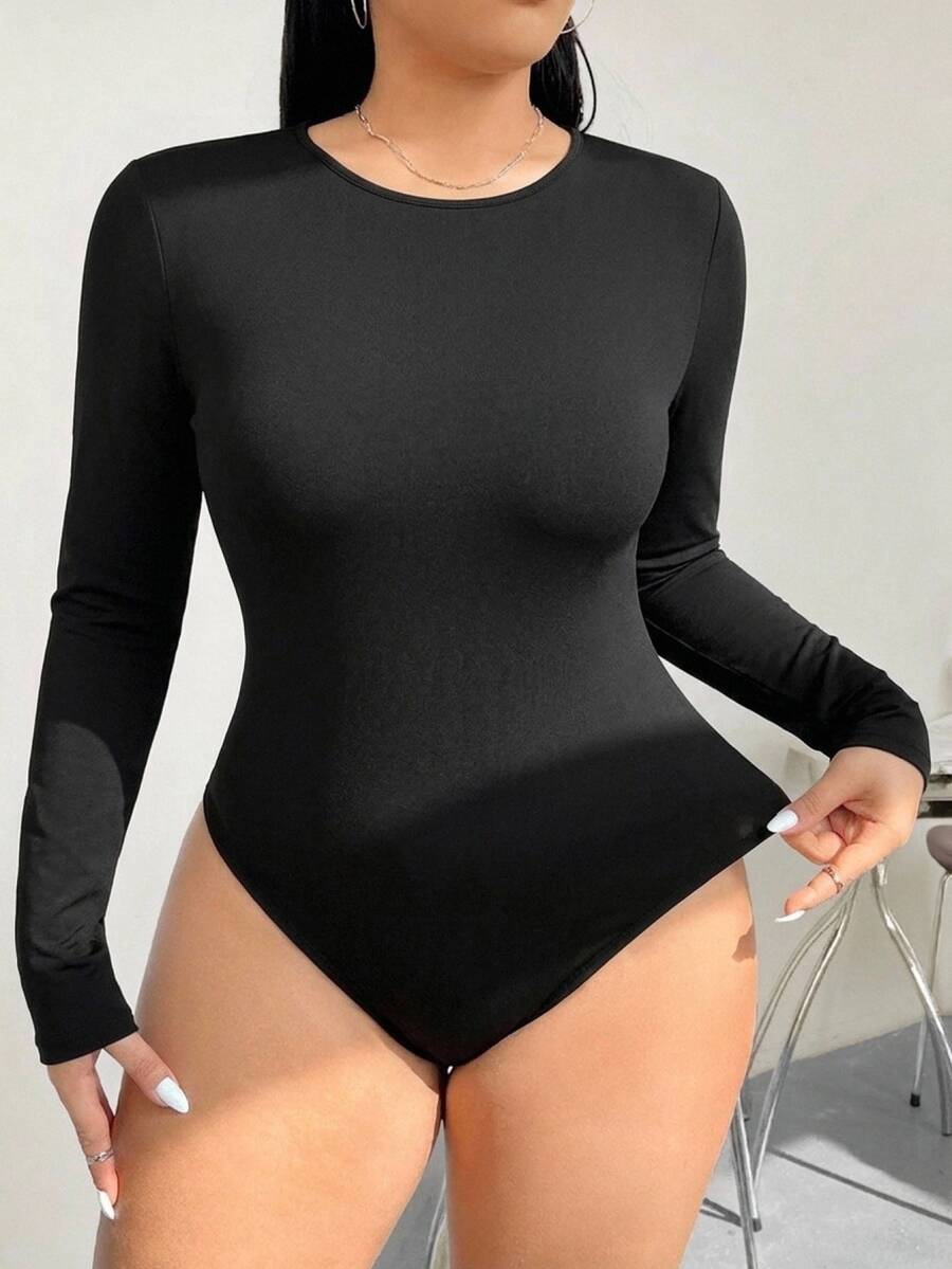Solflare Plus Size Solid Color Fitted Versatile Daily Wear Bodysuit - Multicolor - View 1