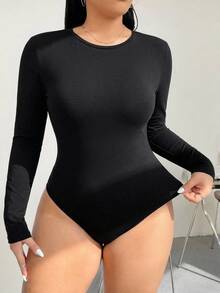Solflare Plus Size Solid Color Fitted Versatile Daily Wear Bodysuit - Multicolor - View 5