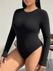 Solflare Plus Size Solid Color Fitted Versatile Daily Wear Bodysuit - Multicolor - View 4