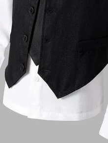 SHEIN 1pc Tween Boy Gentleman Formal Vest, Elegant Dress Waistcoat For Birthday, Wedding, Graduation, Party Occasions - Black - View 8