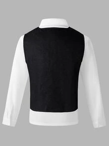 SHEIN 1pc Tween Boy Gentleman Formal Vest, Elegant Dress Waistcoat For Birthday, Wedding, Graduation, Party Occasions - Black - View 2