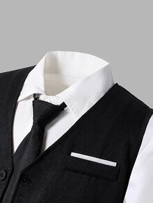 SHEIN 1pc Tween Boy Gentleman Formal Vest, Elegant Dress Waistcoat For Birthday, Wedding, Graduation, Party Occasions - Black - View 6
