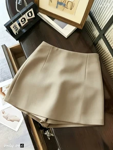 Rosivaux Women's Solid Color Double Slit Hem Casual Culottes - Khaki - View 7