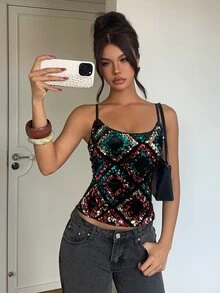 Aloruh 女款優雅性感串珠刺繡派對背心上衣，亮片上衣，閃亮上衣，派對上衣，優雅女款上衣 - 彩色 - 查看 7