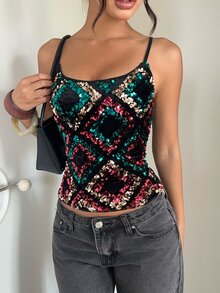 Aloruh 女款優雅性感串珠刺繡派對背心上衣，亮片上衣，閃亮上衣，派對上衣，優雅女款上衣 - 彩色 - 查看 8