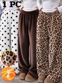 1 chiếc quần dài ống rộng lông xù cho bé gái tuổi teen, cạp chun mềm mại ấm áp, trang phục mùa đông - Nhiều màu - Xem 1