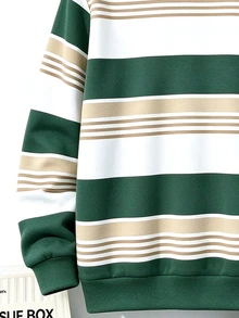 2pcs Tween Boys Sweatshirt Set Casual Dark Green Colorblock Striped Loose Hooded Regular Thickness School Fall Back To School - Multicolor - View 6