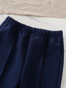SHEIN 男童 2 件套條紋印花 Polo 領長袖上衣 + 純色長褲套裝，休閒復古童裝，適合上學、秋季 - 藍色 - 查看 6