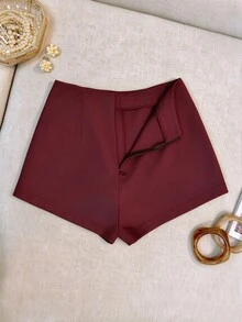 INAWLY Women's Plain Solid Color Casual Basic Shorts, Fashionable For Summer Going Out Plain Black - Rose Red - View 2