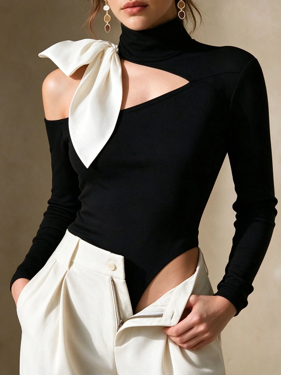 Balvessa Women's Cutout Sexy Strappy Long Sleeve Bodysuit