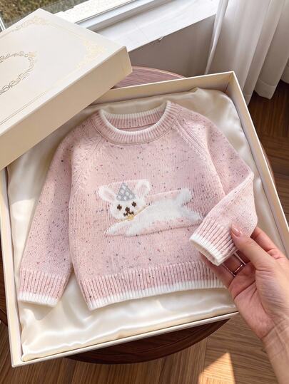SHEIN Suéter casual rosa para niñas bebés, estilo otoño/invierno, sudadera con capucha premium con bordado de pato, manga larga, se puede usar como capa interior o exterior, adecuado para regreso a la escuela, fiestas y uso diario