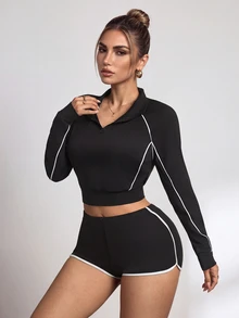 Slayform Slayform Women's Half-Zip Raglan Sleeve Sweatshirt - Black and White - View 3