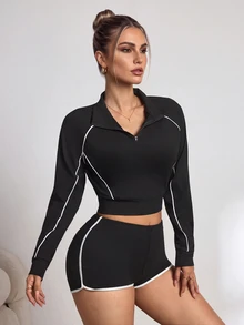 Slayform Slayform Women's Half-Zip Raglan Sleeve Sweatshirt - Black and White - View 1