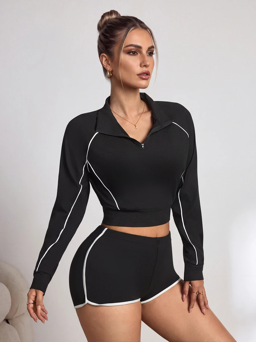 Slayform Slayform Women's Half-Zip Raglan Sleeve Sweatshirt - Black and White - View 1