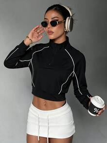 Slayform Slayform Women's Half-Zip Raglan Sleeve Sweatshirt - Black and White - View 9