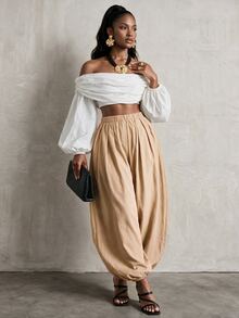BamGlimmer Fall Khaki Elastic-Waist Straight-Leg Ankle-Length Pants, With A Relaxed And Casual Style, Suitable For Daily Outings And Street Photography. - Khaki - View 4