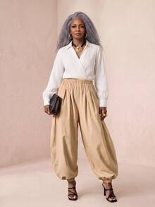 BamGlimmer Fall Khaki Elastic-Waist Straight-Leg Ankle-Length Pants, With A Relaxed And Casual Style, Suitable For Daily Outings And Street Photography. - Khaki - View 8