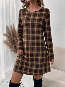 SHEIN LUNE Women's Plaid Casual Daily Dress,Winter Outfit For Women, Fall Clothes For Women ,Elegant Dresses For Women, Christmas, Plaid Dress ,New Year - Multicolor - View 7