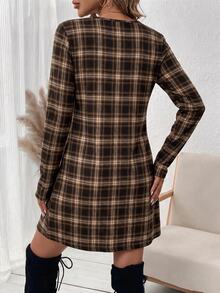 SHEIN LUNE Women's Plaid Casual Daily Dress,Winter Outfit For Women, Fall Clothes For Women ,Elegant Dresses For Women, Christmas, Plaid Dress ,New Year - Multicolor - View 2