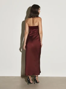 KSTM Strapless Dress With Velvet Bodice And Satin Skirt Sleeveless Bodycon Silhouette Formal Evening Gown Party - Burgundy - View 2