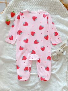 1 Pack Newborn Long Sleeve Footed Jumpsuit, Cute All-Over Print, Knitted Comfortable Soft, Versatile Fashion, Best Choice - Pink - View 4