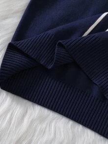 Tween Girls' Black And White Knitted 2 Pieces Outfit,Elegant Autumn Sweater Co-Ords Set With Ruffled Collar & 3D Pearl,Family Matching Pants Suit - Navy Blue - View 5