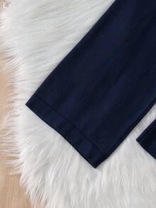 Tween Girls' Black And White Knitted 2 Pieces Outfit,Elegant Autumn Sweater Co-Ords Set With Ruffled Collar & 3D Pearl,Family Matching Pants Suit - Navy Blue - View 7