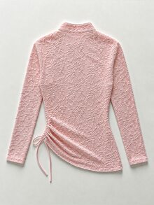 CHARMVALE Women's Cheongsam Collar Long Sleeve Side Waist Drawstring Design Elegant Top - Pink - View 4