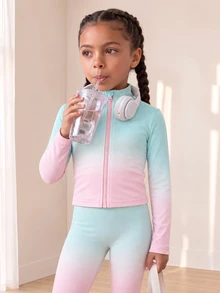SHEIN Young Girls Fashion Casual Athletic Gradient Color 3 Pieces Set, High Elasticity, Suitable For Sports Nursing Gymnastics, Baby Pink Fall 7th Birthday - Multicolor - View 4