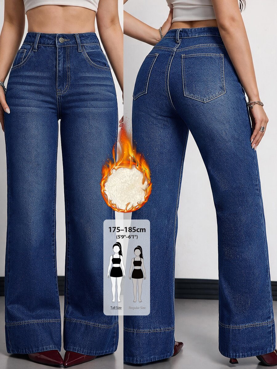 SHEIN Tall Women's High Waist Flared Casual Jeans Winter Halloween Christmas Party Fleece Fuzzy