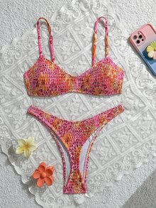 SHEIN Swim Springbreak Women's 2-Piece Swimwear, Random Ditsy Floral, Halter Strap, Sexy & Fashionable Beach Bikini Set - Multicolor - View 3