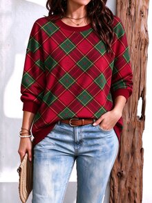 SHEIN LUNE 大尺碼女款圓領聖誕衛衣－休閒百搭 - 白色 - 查看 3